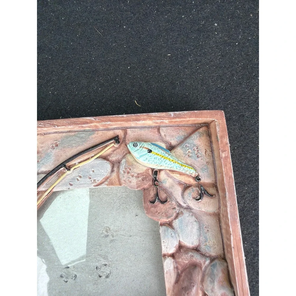 Vintage 3D‎ Fishing Picture Frame Bass Lure Rod Creel Rustic Lodge Decor